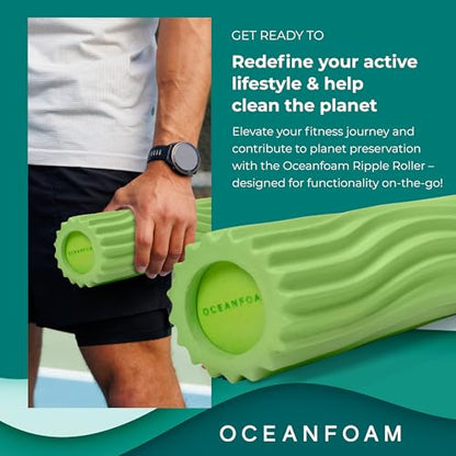 Ripple Travel Foam Roller (11" x 3.35") Firm Mini Foam Roller for Physical Therapy, Deep Tissue Massage, Back Pain - High Density, Ergonomic Wave Textured - Yoga, Exercise (Algae Green)