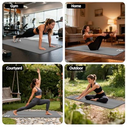 Gruper Yoga Mat Non Slip NBR Extra Thick Yoga Mat, 72"L x 32"/24"W x 0.6"/0.4"TH (185cm x 80cm/61cm x 15mm/10mm), Anti-Tear Exercise Mat with Carrying Strap and Bag, Workout Mats for Yoga, Pilates