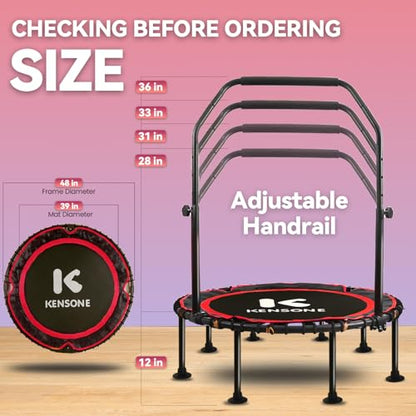 K KENSONE 40/48" Rebounder Trampoline for Adults, Bungee, 450/550 LBS Quiet - color: Blue A, size: 48" U-Bar