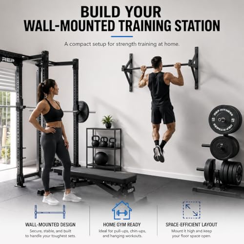 REP Fitness Heavy Duty Pull-Up Bar, Wall Mounted Multi-Grip or Bare Steel Straight Option, Home Gym Exercise Equipment for Chin Training, Garage Strength Workouts, Rings, Straps