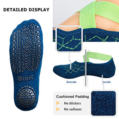 Ozaiic Pilates Socks for Women Non Slip Grip Yoga Barefoot Indoor Workout - color: Blue/Red-2 Pairs