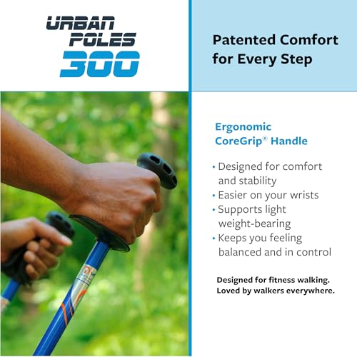 Urban Poling Series 300 Urban Poles – 1 Pair – Fitness Edition- Patented Ergonomic CoreGrip™ for Stability – Adjustable, Collapsible, Lightweight for Comfort