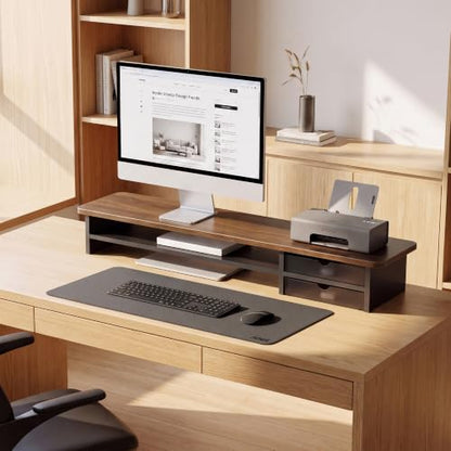 Fenge Monitor Stand, Desk Computer Riser with Frosted Storage Drawer, Brown - color: Brown
