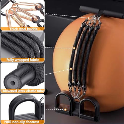 2026 Upgrade Foot Pedal Resistance Band, Adjustable 4-Tube Pedal Ankle Puller Resistance Band with Handle, Multifunction Home Gym Equipment, Stirrup Puller for Men Women for Full Body Exercise - Black