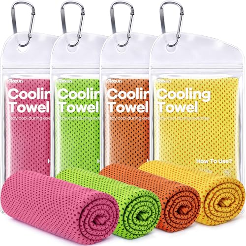 ROXUN 4 Pack Cooling Towels, 40''x12'' Soft Breathable Chilly Neck Ice Towel for Workout Running Golf Pink+Green+Orange+Yellow - color: Pink+green+orange+yellow