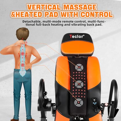 Inversion Table,Advanced Heat and Massage Function,Strength Training Inversion Table for Back Pain Relief,Heavy Duty Inversion Table 350 lbs Capacity with Wider and Thickened Backrest
