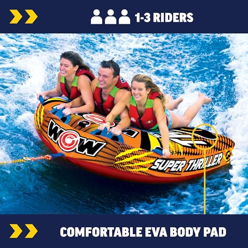 Wow Sports Thriller Towable Deck Tube for Boating Adults, Tubing Boat Inflatable for Water Sports - size: 3 person
