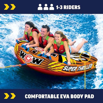 Wow Sports Thriller Towable Deck Tube for Boating Adults, Tubing Boat Inflatable for Water Sports - size: 3 person