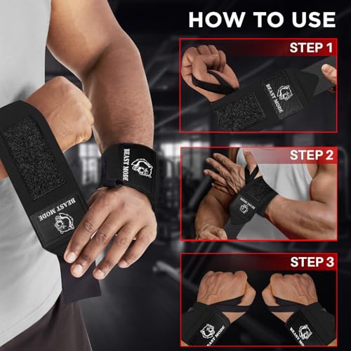 Weightlifting 18" & 12" Wrist Wraps with Thumb Loop – Heavy Duty Wrist Workout Braces for Men and Women – Ideal for Powerlifting, Strength Training, Bodybuilding - color: Black, style: 18" – Beast Mode