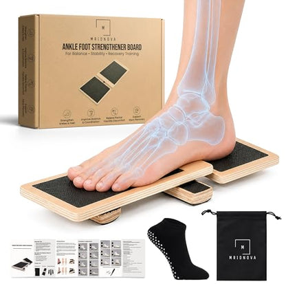 Ankle Balance Board for Stability & Strength – Foot & Ankle Trainer for Plantar Fasciitis Support, Sprained Ankle Recovery, Physical Therapy Equipment Kit with Exercise Book, Grip Sock & Carry Bag