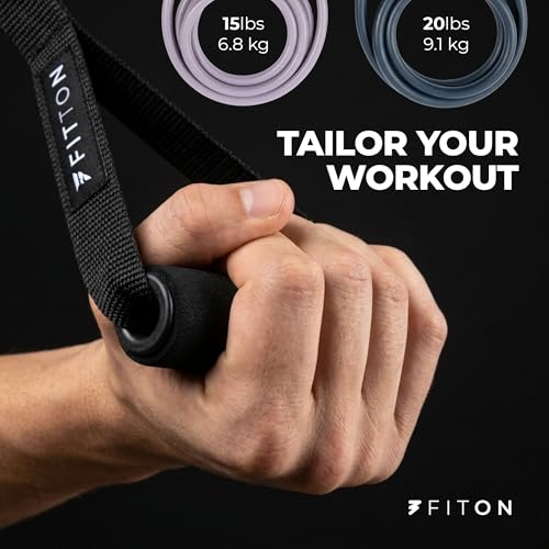 FitOn Resistance Bands with Handles - Elastic Bands for Muscle Mobility & Strengthening, Resistance Loops with Comfortable Foam Handle, Dual-Knit Design, Set of 2 with Pouch - Light 15lb & Medium 20lb