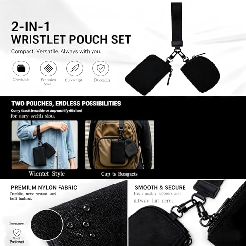 Black Sports Set, Men's and Women's Wrist and Ankle Weights Bracelet (L 7*W 3*H 1.2 inch) + Portable Wrist Bag (L 7.9*W 3.5*H1.4 inch)