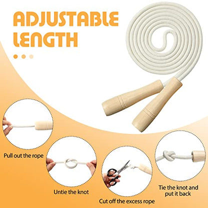4 Pcs Jump Ropes for Kids with Wooden Handle Cotton Braided Adjustable Skipping Rope for Exercise Fitness Jumping Rope for Children Boys Girls Students Preschooler Outdoor Fun Activity