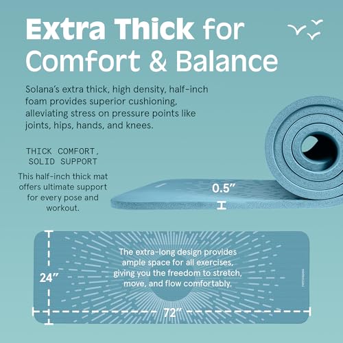 Retrospec Solana Yoga Mat Thick 1/2in Non-Slip Workout Mat with Nylon Strap - 72x24in Exercise Mat for Pilates, Stretching & Fitness - BPA Free, Easy Clean