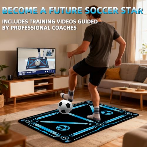 Soccer Training Mat with QR Code Video Tutorials,Non-Slip High-Density Footwork Practice Mat for Athletes & Players,Professional Ball Control & Dribbling Equipment for Home & Gym,Durable Soccer Gift.