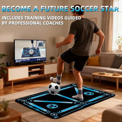 Soccer Training Mat with QR Code Video Tutorials,Non-Slip High-Density Footwork Practice Mat for Athletes & Players,Professional Ball Control & Dribbling Equipment for Home & Gym,Durable Soccer Gift.