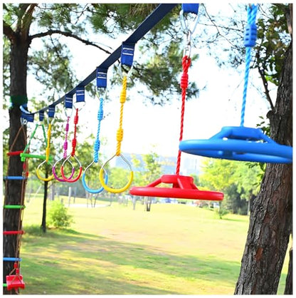 Multi-Color Ninja Rings & Monkey Bars - Adjustable Backyard Obstacle Course for Kids & Adults, Heavy-Duty Gymnastic Swing Rings, Ninjaline Slackline Training Kit (Yellow) - color: Yellow
