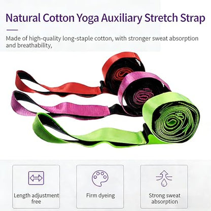 Stretching Strap with Loops - Non Elastic Stretch Band for Physical Therapy, Yoga Strap for Stretching Equipment, Stretch Bands for Exercise and Flexibility - color: Green