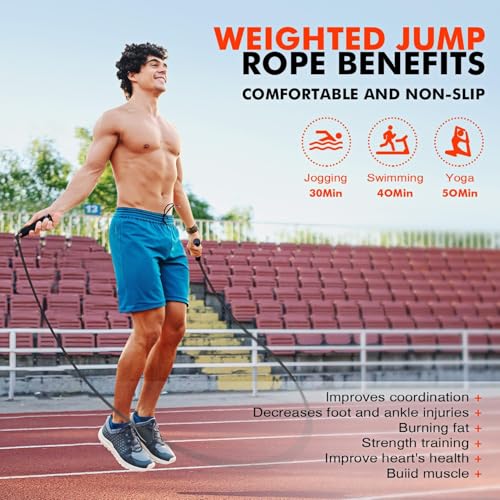 KUTIZE Jump Rope, Weighted Jump Rope for Men Women, Adjustable 1lb Heavy Skipping Ropes, Suitable for Boxing, Cardio, Home Fitness, Training Muscle, Home Gym Workout Equipment for Full Body Exercise - style: Black Jump Rope-1LB
