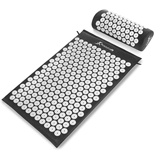 ProsourceFit Acupressure Mat and Pillow Set for Back/Neck Pain Relief and Muscle Relaxation - color: Black/White, size: Large