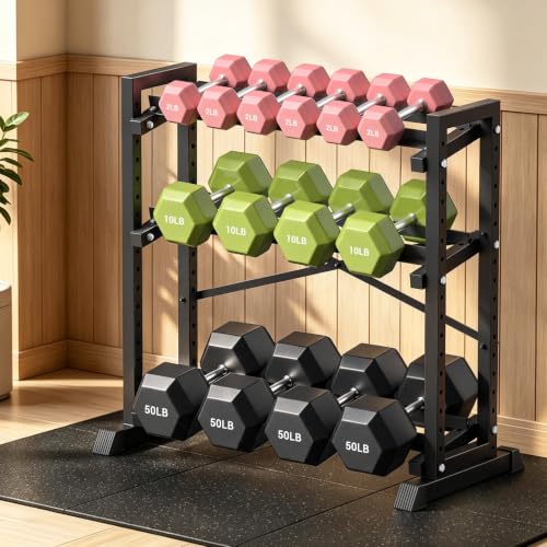 Eocnrhe Dumbbell Rack Stand Only, Weight Rack for Home Gym, 3-Tier Adjustable Dumbell Rack Heavy-Duty Weight Stand for Dumbbells Kettlebells - size: 18.7"D × 33.26"W × 35.82"H