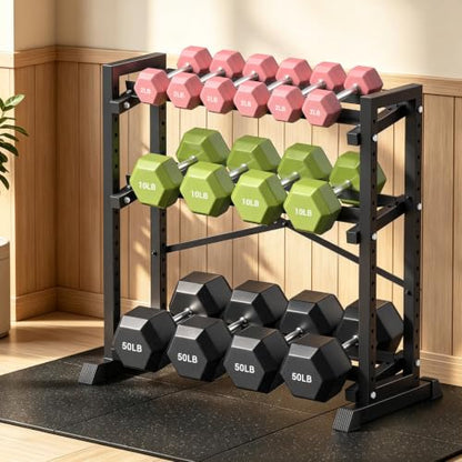 Eocnrhe Dumbbell Rack Stand Only, Weight Rack for Home Gym, 3-Tier Adjustable Dumbell Rack Heavy-Duty Weight Stand for Dumbbells Kettlebells - size: 18.7"D × 33.26"W × 35.82"H