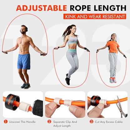 KUTIZE Jump Rope, Weighted Jump Rope for Men Women, Adjustable 1lb Heavy Skipping Ropes, Suitable for Boxing, Cardio, Home Fitness, Training Muscle, Home Gym Workout Equipment for Full Body Exercise - style: 1-Orange-1LB
