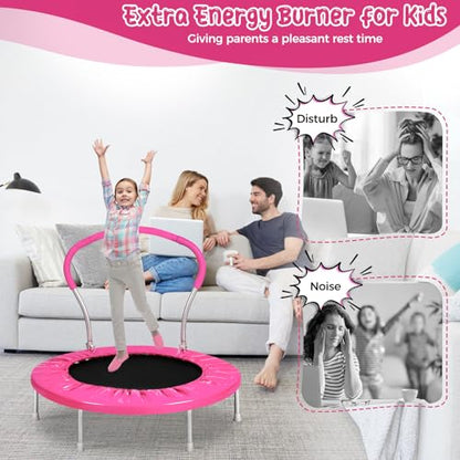 Mini Trampoline for Kids, Indoor Toddler Trampoline with Handle, Child Small Rebounder Trampoline for Indoor and Outdoor Use - style: Pink-36Inch