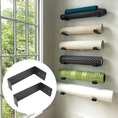 VBESTLIFE 2Pack Wall Yoga Mat Storage Rack, Yoga Mat Holder Wall Mount for Foam Rollers, Resistance Bands, Fitness Accessories, Home Gym Organizer