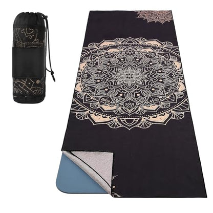 MoKo Yoga Towel, Non-Slip Quick-Dry Mat Towel, 74.4 x 27.4 in, Lotus - color: Black Gold