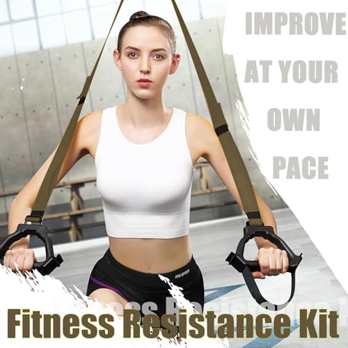 Bodyweight Resistance Training Straps, Home Gym Fitness Trainer kit - color: Brown