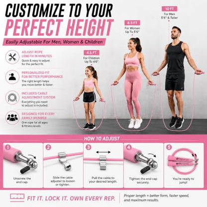 WOD Nation Adjustable Speed Jump Rope For Men, Women & Children - Blazing Fast Fitness Skipping Rope Perfect for Boxing, MMA, Endurance - color: Pink