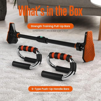 Doorway Pullup Bar & S-Shaped Push Up Bars - Pushup Handles for Floor - Door Frame Adjustable Pull Up Hanging Bar Home Gym Equipment - size: 43 to 62 inches