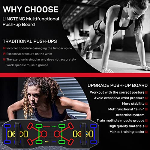 LINGTENG Push Up Board, New Upgraded 12 in 1 Push Up Bar with Pushup Handles, Portable Multi-Function Foldable Home Gym, Pushup System for Chest, Triceps, Back, Abs Workout, Strength Training Equipment for Men & Women