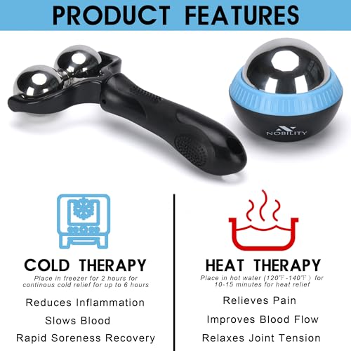 Nobility Massage Ball Roller– Ice Cold and Hot for Deep Tissue and Sore Muscle Relief of Stiffness and Stress, Body, Neck, Back, Foot, Plantar Double Black