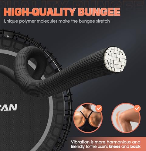 BCAN Adult Mini Trampoline, 40" Fitness Trampoline with Bungees, U Shape Adjustable Foam Handle, Stable & Quiet, Indoor Outdoor Workout-Silver