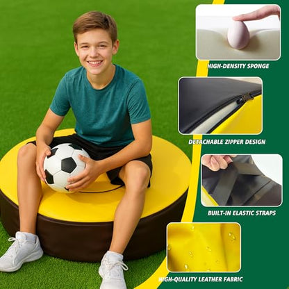 Football Tackle Wheel with Bonus Round Seat Pad, Youth Football Tackle Ring with Side Straps, High-Density Foam Tackle Dummy, Water-Resistant PU Leather Football Practice Equipment