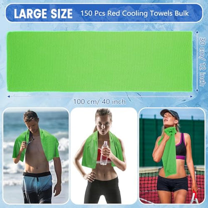 150 Pack Cooling Towels Bulk 40 x 12 Inch Large Chilly Breathable Sweat Sports Cold Towels Sublimation Microfiber Ice Neck Rag for Hot Weather Workout Gym Team Gift (Green) - color: Green