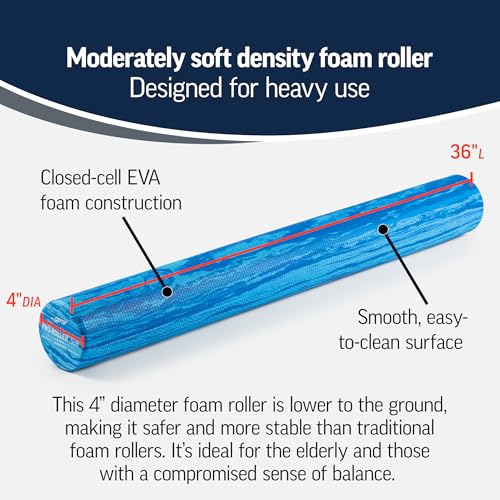 OPTP PRO-Roller Soft Density Foam Roller – Low Density Soft Foam Roller for Physical Therapy, Pilates, Yoga Foam Roll Exercises, and Muscle Recovery - Blue 36" x 4" - color: Blue 36" X 4"