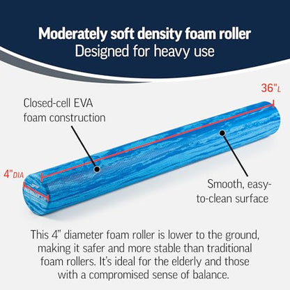 OPTP PRO-Roller Soft Density Foam Roller – Low Density Soft Foam Roller for Physical Therapy, Pilates, Yoga Foam Roll Exercises, and Muscle Recovery - Blue 36" x 4" - color: Blue 36" X 4"
