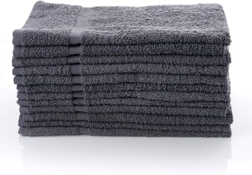 Simpli-Magic Cotton Hand Towels 16"x27" (12 Pack) – Soft Towels for Bathroom, Kitchen, Salon & Gym (Gray)