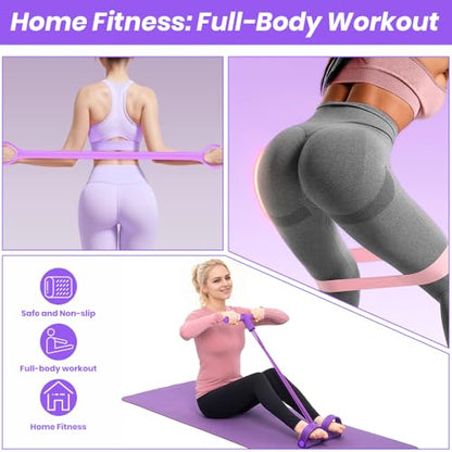 Resistance Bands Set for Women, 7-Piece Resistance Bands with Handles, Figure-8 Band & 5 Yoga Loop Bands, Medium Resistance for Home Gym, Pilates, Yoga, Stretching & Strength Training - color: Purple