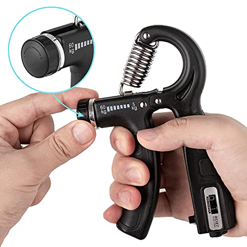 Grip Strength Trainer Kit (3 Pack), Counting Hand Gripper Adjustable Resistance from 11-132 LB (5-60 kg), Finger Stretcher & Stress Relief Grip Ball for Athletes Muscle Building and Injury Recovery