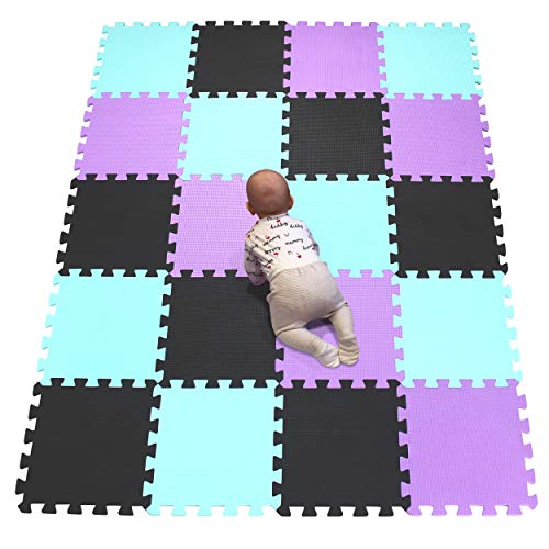 YIMINYUER® 20 Tiles (30cm×30cm×1cm Each Tile) Baby Soft Puzzle Play Mats, Kids Thick EVA Foam Floor, Toddlers & Children's Soft Interlocking Mat R04R08R11G301020 - color: Black Green Purple