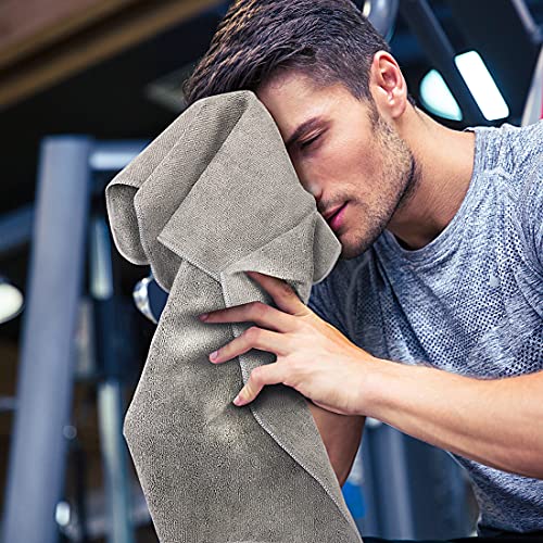 Microfiber Gym Towels, Super Absorbent & Quick Drying Sweat Towels for Fitness, Sports, Yoga, Workout, Sauna, Face & Equipment, Soft & Reusable,16x27 Inches, 6-Pack, Gray