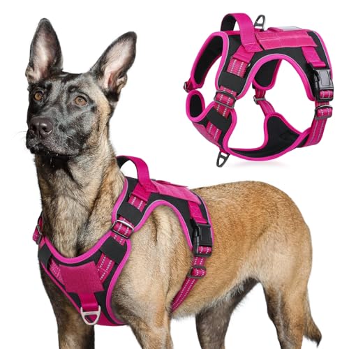 rabbitgoo Tactical Dog Harness for Large, No Pull Military Service Vest - color: Black & Rose Red, size: Large
