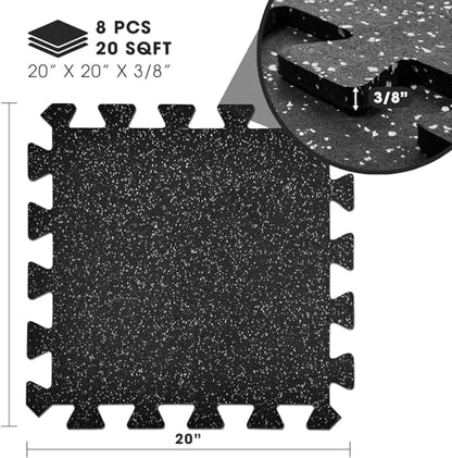 Yes4All Heavy Duty 100% High Density Rubber Floor Tiles Interlocking Mat - 8 Pcs 20 SQFT, Gray