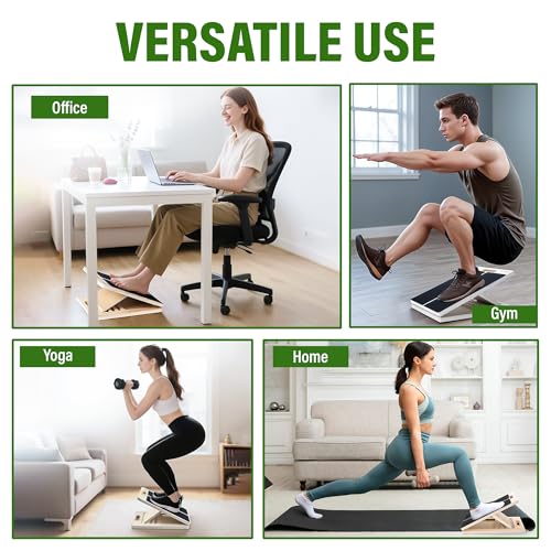 Professional Adjustable Wooden Slant Board for Calf Stretching, Portable 5-Stretch Board for Knees, Non-Slip Foot Incline Board Physical Therapy Equipment Calf Stretch, Extra Side Handle for Carry