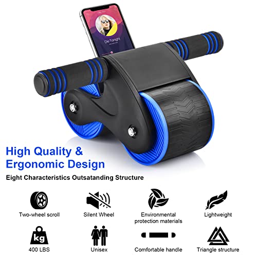 Automatic Rebound Abdominal Wheel, Ab Roller Wheel with Automatic Rebound Assistance Resistance Springs Ergonomic Handle, Abdominal Wheel Roller with Knee Pads, Ab Wheel Roller for Core Workout…