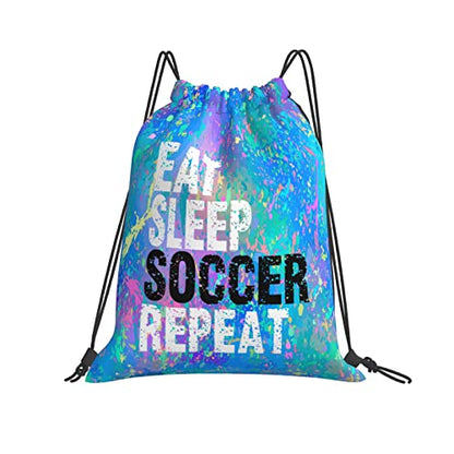 Drawstring Backpack Gym String Bag Sports Drawstring Sackpack For Women Men - color: Eat Sleep Soccer Repeat